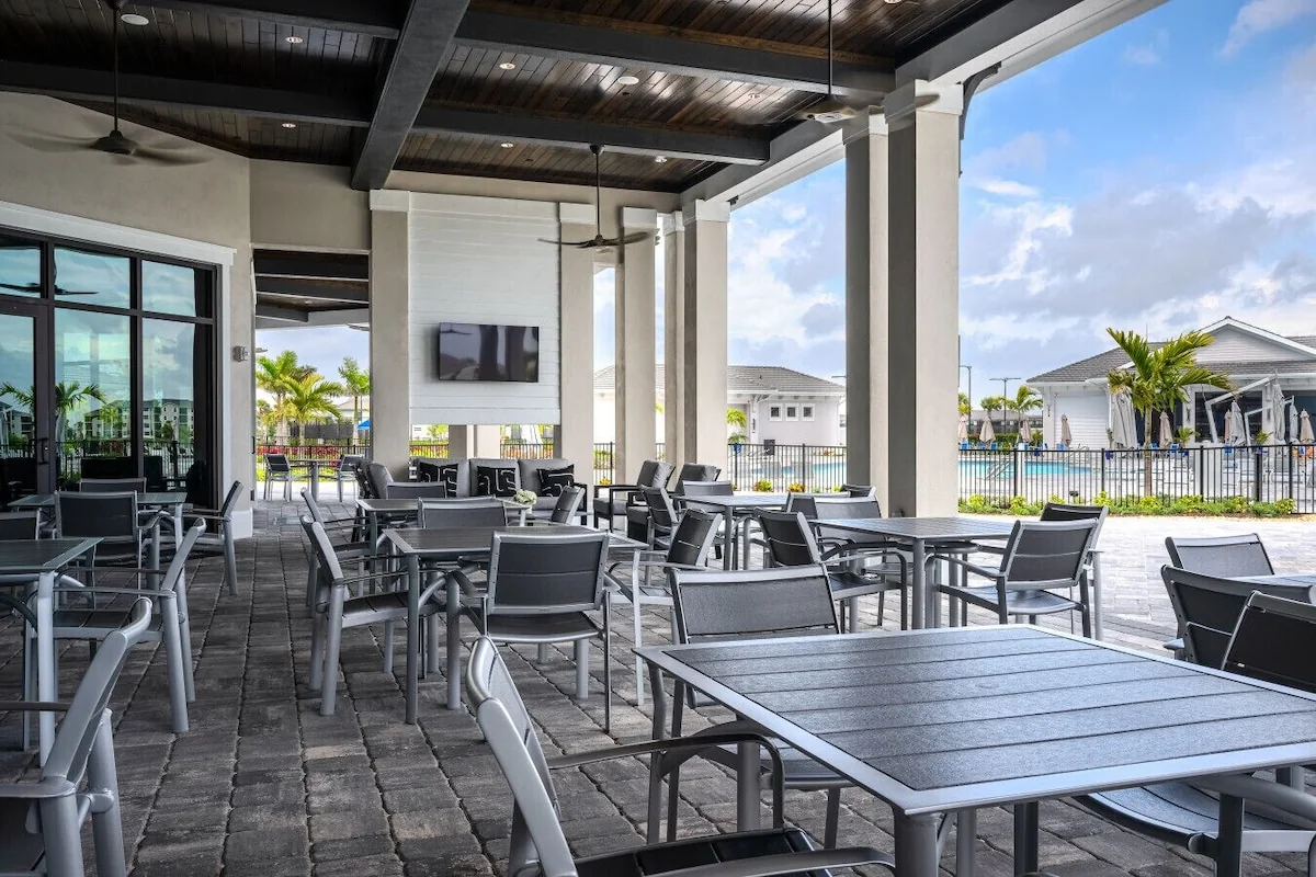 Outdoor clubhouse terrace at The National